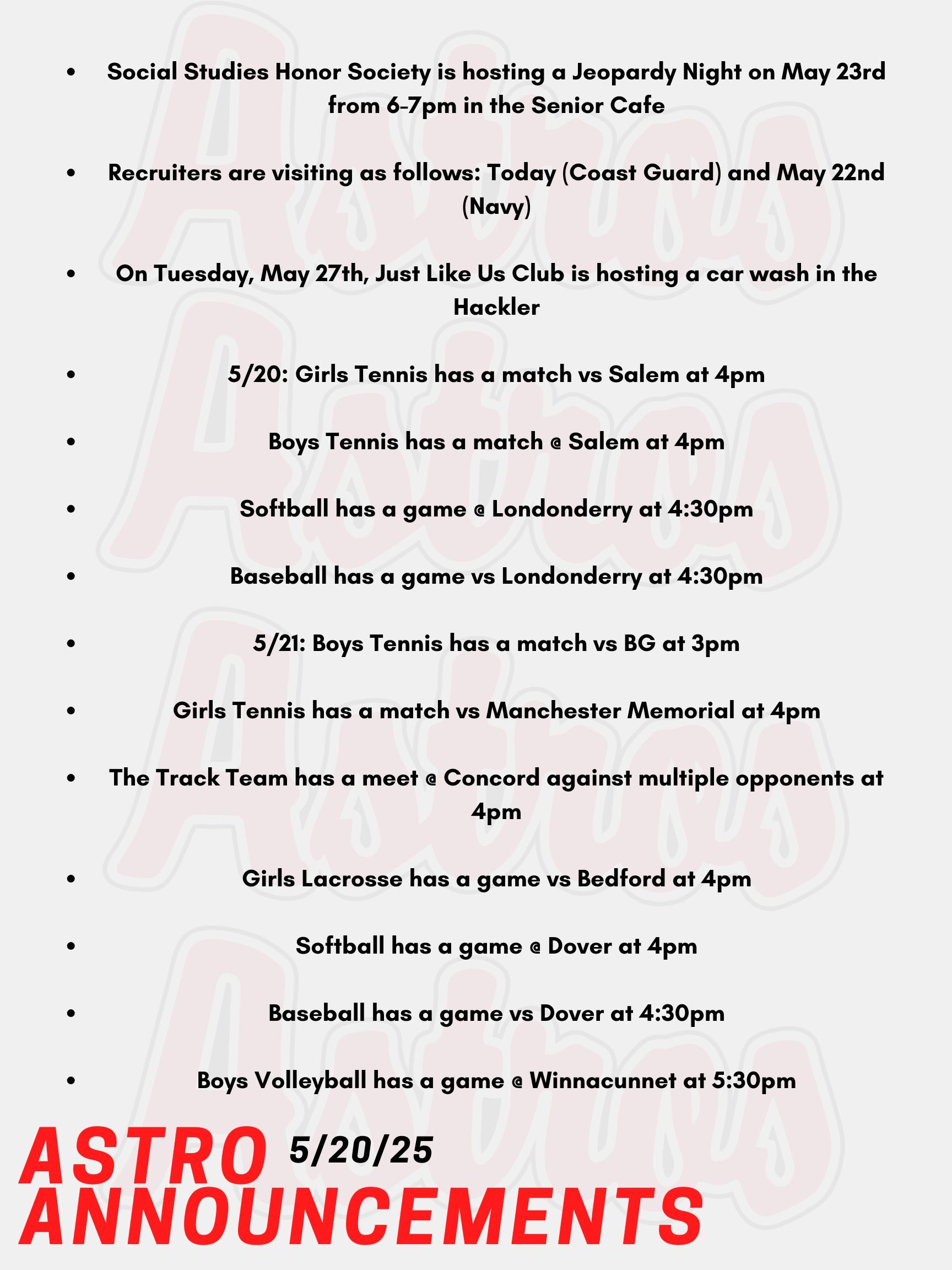 Astro Announcements 5/20/25