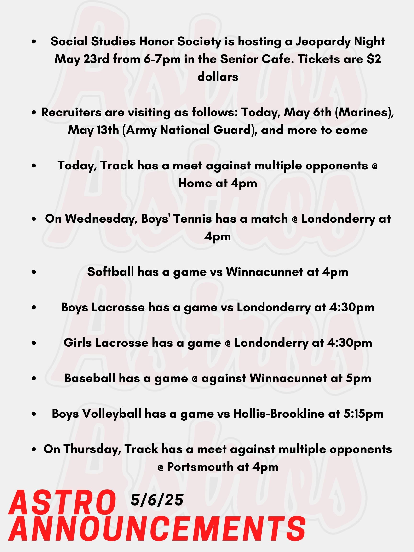 Astro Announcements 5/6/25