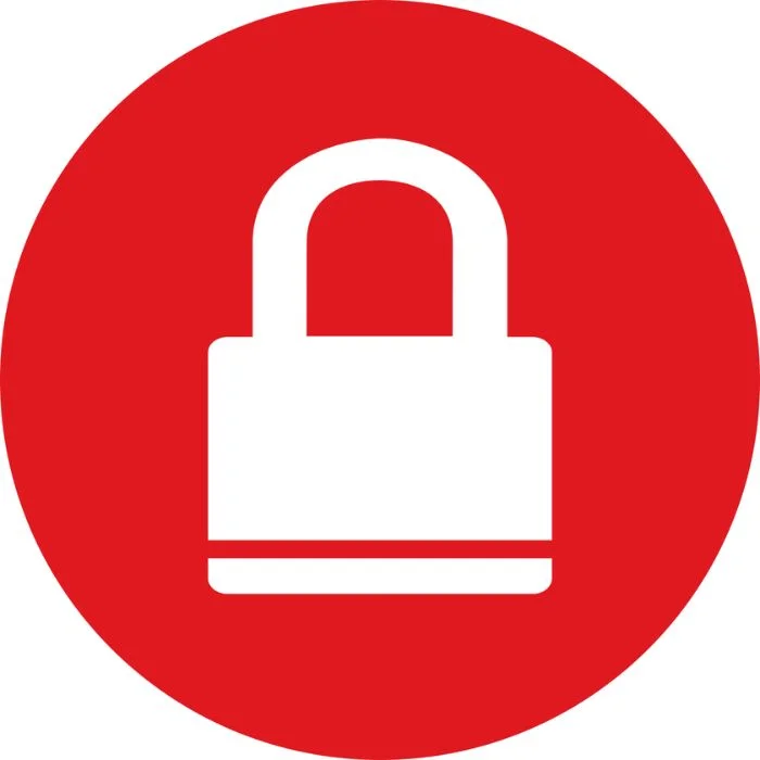 Security — Locked Padlock icon (locked) centered on red circular background