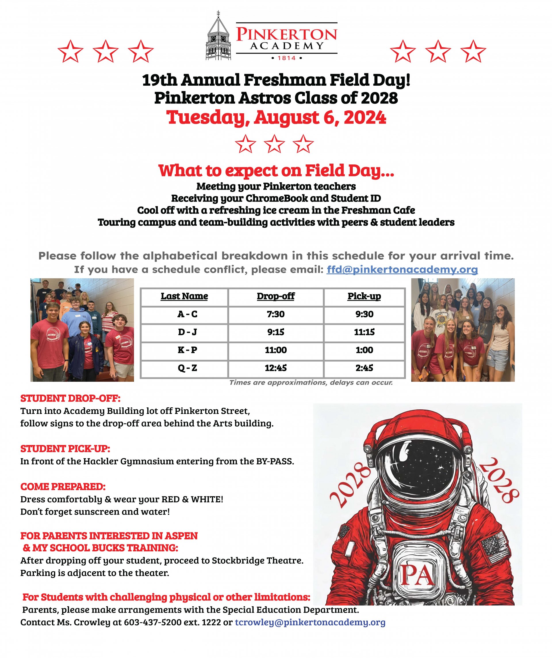 flyer with details about freshman field day